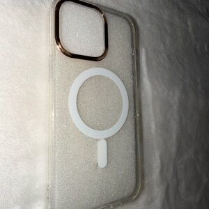Clear Glitter MagSafe Phone Case with Rose Gold Camera Ring